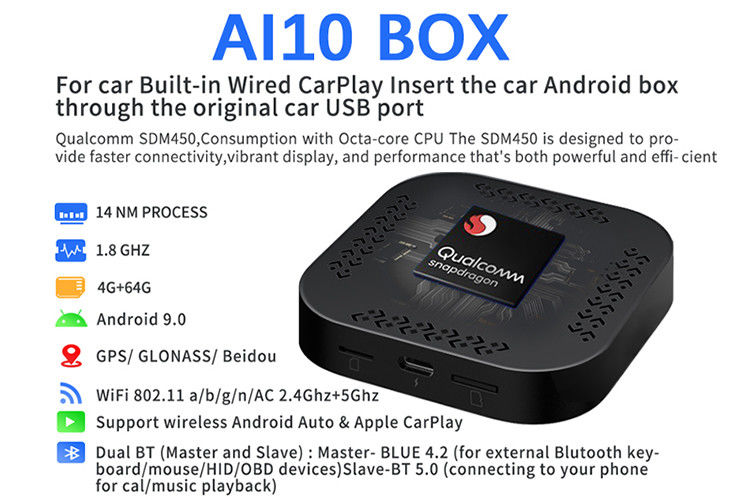 USB Android Car Play Box 4GB + 64GB Wireless Android Carplay AI Box